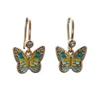 Cubic Zirconia Micro Pave Brass Earring Butterfly gold color plated & micro pave cubic zirconia & enamel nickel lead & cadmium free Sold By Pair