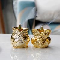 Porcelain Incense Burner, Owl, half handmade, for home and office & durable & different styles for choice, golden, 70x70mm, Sold By PC