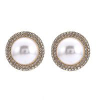Zinc Alloy Stud Earring with Plastic Pearl Dome plated fashion jewelry & for woman & with rhinestone nickel lead & cadmium free 27mm Sold By Pair