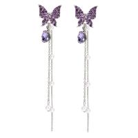 Fashion Fringe Earrings, Tibetan Style, Butterfly, silver color plated, fashion jewelry & for woman & with rhinestone, more colors for choice, nickel, lead & cadmium free, 19x106mm, Sold By Pair