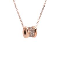 Titanium Steel Necklace with 5cm extender chain Column Vacuum Ion Plating fashion jewelry & for woman & with rhinestone rose gold color Length 45 cm Sold By PC