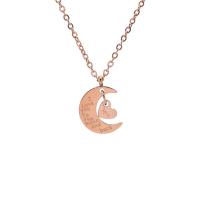 Titanium Steel Necklace, with 5cm extender chain, Moon, Vacuum Ion Plating, fashion jewelry & for woman, rose gold color, Length:45 cm, Sold By PC