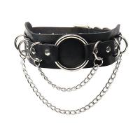 PU Leather Necklace with Zinc Alloy silver color plated Double Layer & punk style black Sold By PC