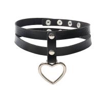 PU Leather Necklace with Zinc Alloy Heart silver color plated Double Layer & punk style & for woman black Sold By PC