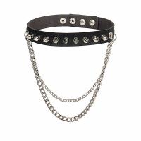 cuir PU collier, avec alliage de zinc, Placage de couleur argentée, bijoux de mode & le style de punk & unisexe, noire, 415x20mm, Vendu par PC