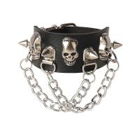 PU Leather Bracelet with Zinc Alloy Skull silver color plated fashion jewelry & punk style black Sold By PC