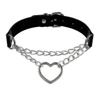 PU Leather Necklace with Zinc Alloy Heart silver color plated fashion jewelry & punk style & for woman black Sold By PC