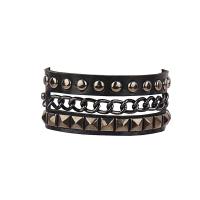 PU Leather Bracelet, with Aluminum & Tibetan Style, silver color plated, fashion jewelry & multilayer & punk style, black, 215x30mm, Sold By PC