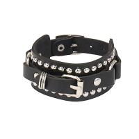 cuir PU bracelet, avec alliage de zinc, Placage de couleur argentée, bijoux de mode & le style de punk, noire, 240x30mm, Vendu par PC