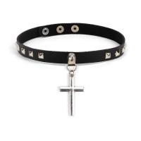 PU Leather Necklace with Zinc Alloy Cross silver color plated fashion jewelry & punk style 50mm Sold By PC