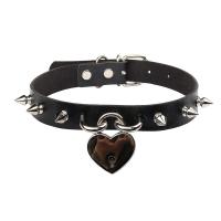 PU Leather Necklace with Zinc Alloy Heart silver color plated fashion jewelry & punk style 32mm Sold By PC