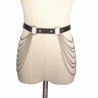 Ziergürtel, PU Leder, mit Aluminium, silberfarben plattiert, Modeschmuck & Punk-Stil, schwarz, Länge 110 cm, verkauft von PC