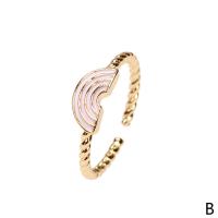 Brass Finger Ring Rainbow gold color plated Adjustable & for woman & enamel Sold By PC