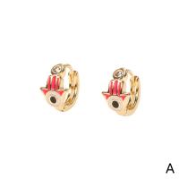 Messing Huggie Hoop Earring, gold plated, micro pave zirconia & voor vrouw & glazuur, meer kleuren voor de keuze, 7x10mm, Verkocht door pair