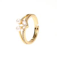 Krychlový Circonia Micro vydláždit mosazný prsten, Mosaz, s Perleť, barva pozlacený, Nastavitelný & micro vydláždit kubické zirkony & pro ženy, Prodáno By PC