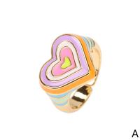 Brass Finger Ring, Heart, gold color plated, Adjustable & for woman & enamel, more colors for choice, Sold By PC