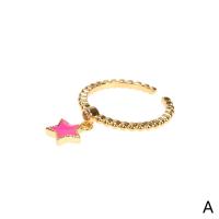 Brass Cuff Finger Ring Star gold color plated Adjustable & micro pave cubic zirconia & for woman & enamel Sold By PC