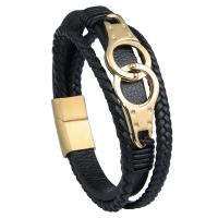 PU Leather Cord Bracelets Microfiber PU with 316L Stainless Steel plated multilayer & braided bracelet & for man Sold By PC