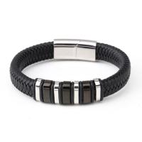 Bracelets cordon PU, Microfibre PU, avec acier inoxydable 316L, bracelet tressé & normes différentes pour le choix & pour homme, plus de couleurs à choisir, Vendu par PC