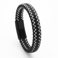 PU Leather Cord Bracelets Microfiber PU with 316L Stainless Steel Vacuum Plating braided bracelet & for man Sold By PC