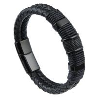 Bracelets cordon PU, Microfibre PU, avec acier inoxydable 316L, Double couche & bracelet tressé & normes différentes pour le choix & pour homme, plus de couleurs à choisir, Vendu par PC