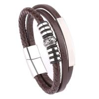 PU Leather Cord Bracelets Microfiber PU with 316L Stainless Steel multilayer & for man Sold By PC