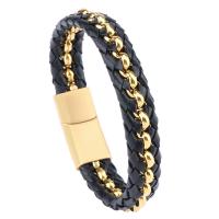 PU Leather Cord Bracelets, Microfiber PU, with 316L Stainless Steel, Vacuum Plating, braided bracelet & different size for choice & for man, more colors for choice, Sold By PC