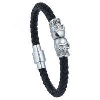 PU Leather Cord Bracelets Microfiber PU with 316L Stainless Steel plated braided bracelet & for man 205mm Sold By PC