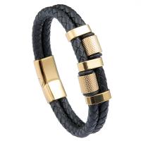 PU Leather Cord Bracelets, Microfiber PU, with 316L Stainless Steel, Vacuum Plating, braided bracelet & different size for choice & for man, more colors for choice, Sold By PC