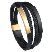 PU Leather Cord Bracelets Microfiber PU with 316L Stainless Steel multilayer & braided bracelet & for man Sold By PC