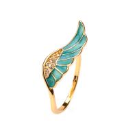 Brass Cuff Finger Ring, Wing Shape, gold color plated, Adjustable & micro pave cubic zirconia & for woman & enamel, blue, 23x8mm, Sold By PC