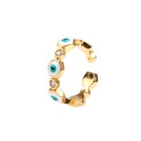 cobre Cuff Ring Finger, cromado de cor dourada, Ajustável & micro pavimento em zircônia cúbica & para mulher & esmalte, vendido por PC