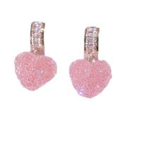 Crystal Earrings Brass with Crystal Heart plated fashion jewelry & for woman 50mm Sold By Pair