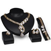 Rhinestone Jewelry Sets finger ring & bracelet & earring & necklace Zinc Alloy gold color plated 4 pieces & for woman & with rhinestone nickel lead & cadmium free 145mm 51mm 19mm 23mm US Ring Sold By Set