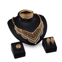 Rhinestone Jewelry Sets bangle & finger ring & earring & necklace Zinc Alloy gold color plated 4 pieces & for woman & with rhinestone & hollow nickel lead & cadmium free 142mm 22mm 39mm Sold By Set