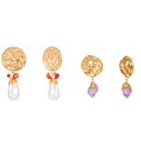 Freshwater Pearl Earrings, Tibetan Style, with Natural Stone & Freshwater Pearl, gold color plated, different styles for choice & for woman, nickel, lead & cadmium free, 30x63mm, Sold By Pair