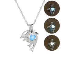 Perfume Locket Necklace Zinc Alloy with Night-Light Stone Dolphin platinum color plated for woman & luminated nickel lead & cadmium free Length Approx 17.7 Inch Sold By PC