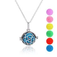 Perfume Locket Necklace, Tibetan Style, Rose, platinum color plated, for woman & hollow, nickel, lead & cadmium free, 19x19mm, Length:Approx 23.6 Inch, Sold By PC
