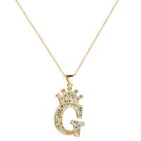 Cubic Zircon Micro Pave Brass Necklace, Alphabet Letter, gold color plated, letters are from A to Z & snake chain & different styles for choice & micro pave cubic zirconia & for woman, multi-colored, 20x32mm, Length:Approx 17.71 Inch, Sold By PC