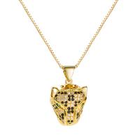 Cubic Zircon Micro Pave Brass Necklace, with 1.96 inch extender chain, Leopard, gold color plated, micro pave cubic zirconia & for woman, 15x20mm, Length:Approx 17.71 Inch, Sold By PC