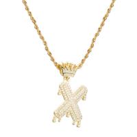 Cubic Zircon Micro Pave Brass Necklace, Alphabet Letter, gold color plated, letters are from A to Z & different styles for choice & micro pave cubic zirconia & for woman, 18x40mm, Length:Approx 23.62 Inch, Sold By PC