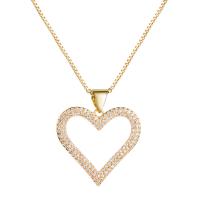 Cubic Zircon Micro Pave Brass Necklace with 1.96 inch extender chain Heart gold color plated snake chain & micro pave cubic zirconia & for woman & hollow Length Approx 17.71 Inch Sold By PC