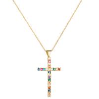 Cubic Zircon Micro Pave Brass Necklace, with 1.96 inch extender chain, Cross, gold color plated, micro pave cubic zirconia & for woman, multi-colored, 32x42mm, Length:Approx 17.71 Inch, Sold By PC