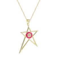 Cubic Zircon Micro Pave Brass Necklace, with 1.96 inch extender chain, Star, gold color plated, micro pave cubic zirconia & for woman & enamel & hollow, more colors for choice, 28x40mm, Length:Approx 17.71 Inch, Sold By PC
