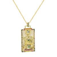 Cubic Zircon Micro Pave Brass Necklace, with 1.96 inch extender chain, Rectangle, gold color plated, different color and pattern for choice & micro pave cubic zirconia & for woman & enamel, 25x53mm, Length:Approx 16.14 Inch, Sold By PC