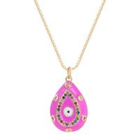 Cubic Zircon Micro Pave Brass Necklace, with 1.96 inch extender chain, Teardrop, gold color plated, micro pave cubic zirconia & for woman & enamel, more colors for choice, 15x20mm, Length:Approx 15.74 Inch, Sold By PC