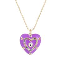 Cubic Zircon Micro Pave Brass Necklace, with 1.96 inch extender chain, Heart, gold color plated, micro pave cubic zirconia & for woman & enamel, more colors for choice, 20x20mm, Length:Approx 15.74 Inch, Sold By PC