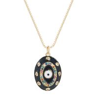 Cubic Zircon Micro Pave Brass Necklace, with 1.96 inch extender chain, Ellipse, gold color plated, micro pave cubic zirconia & for woman & enamel, more colors for choice, 16x20mm, Length:Approx 15.74 Inch, Sold By PC