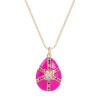 Cubic Zircon Micro Pave Brass Necklace, with 1.96 inch extender chain, Teardrop, gold color plated, micro pave cubic zirconia & for woman & enamel, more colors for choice, 14x20mm, Length:Approx 15.74 Inch, Sold By PC