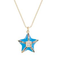 Cubic Zircon Micro Pave Brass Necklace, with 1.96 inch extender chain, Star, gold color plated, micro pave cubic zirconia & for woman & enamel, more colors for choice, 20x20mm, Length:Approx 15.74 Inch, Sold By PC